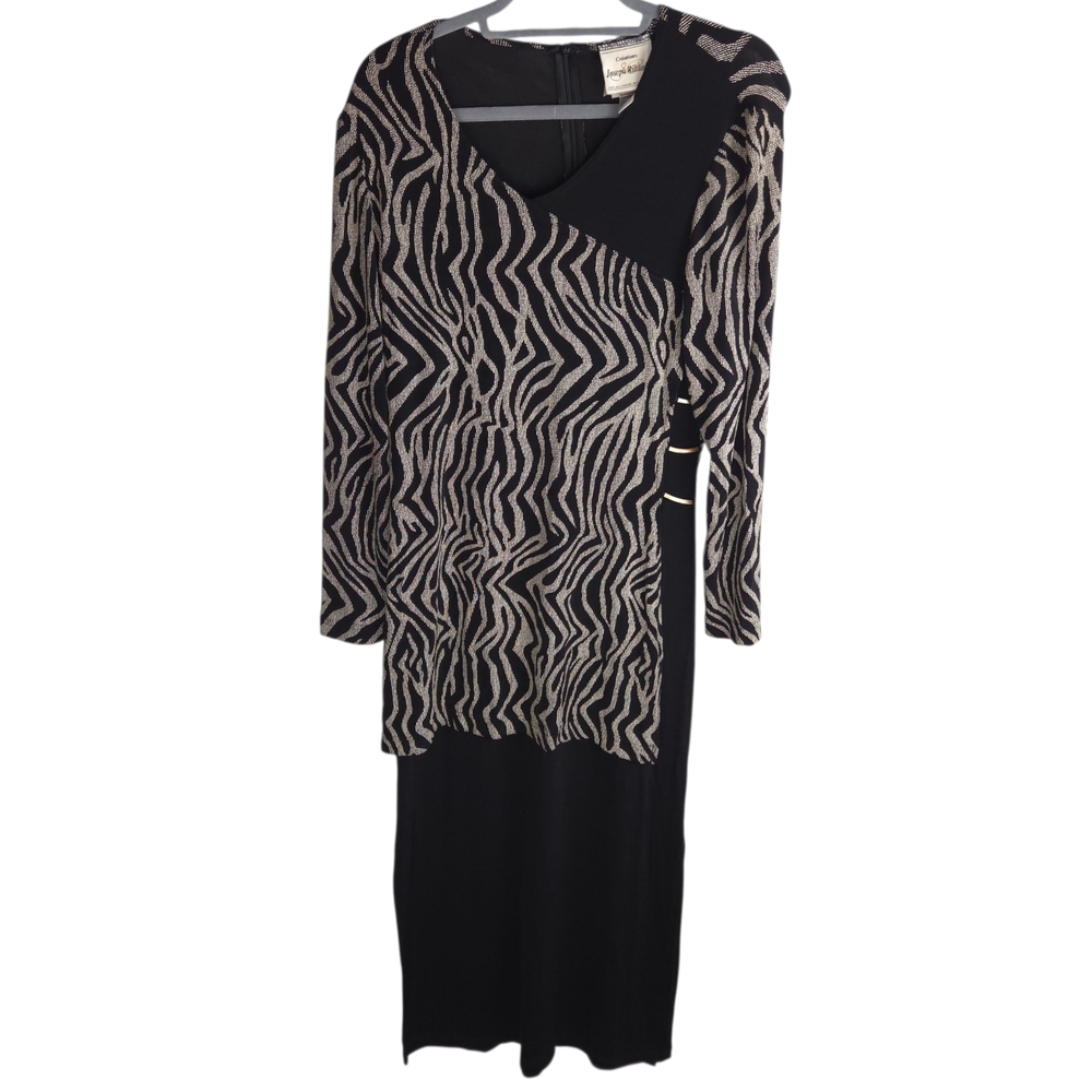 Joseph Ribkoff Black and Beige Zebra Patterned Dress